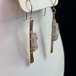Gold and Pink Dangle Earrings with Crystal Accents